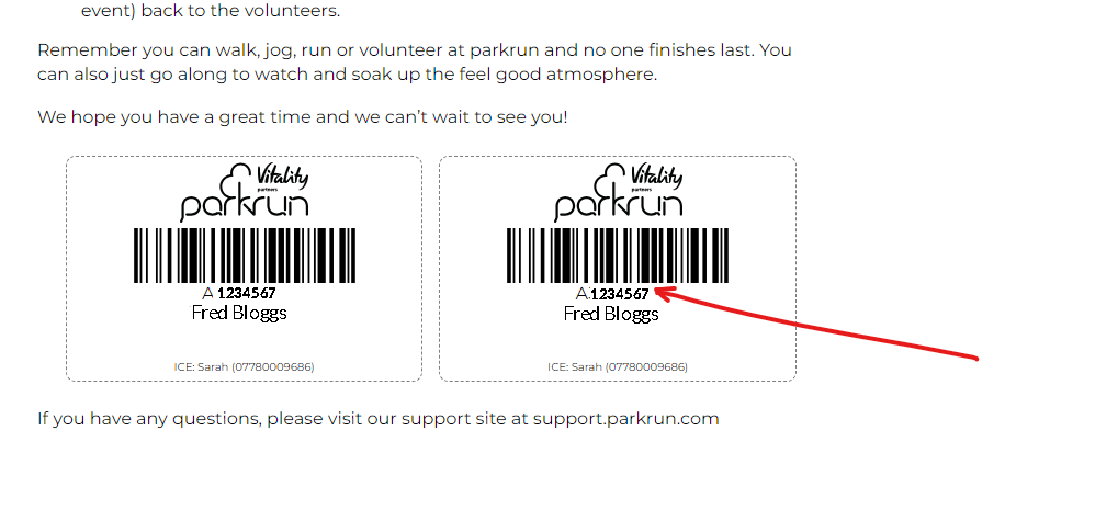 View your barcodes on the ParkRun website