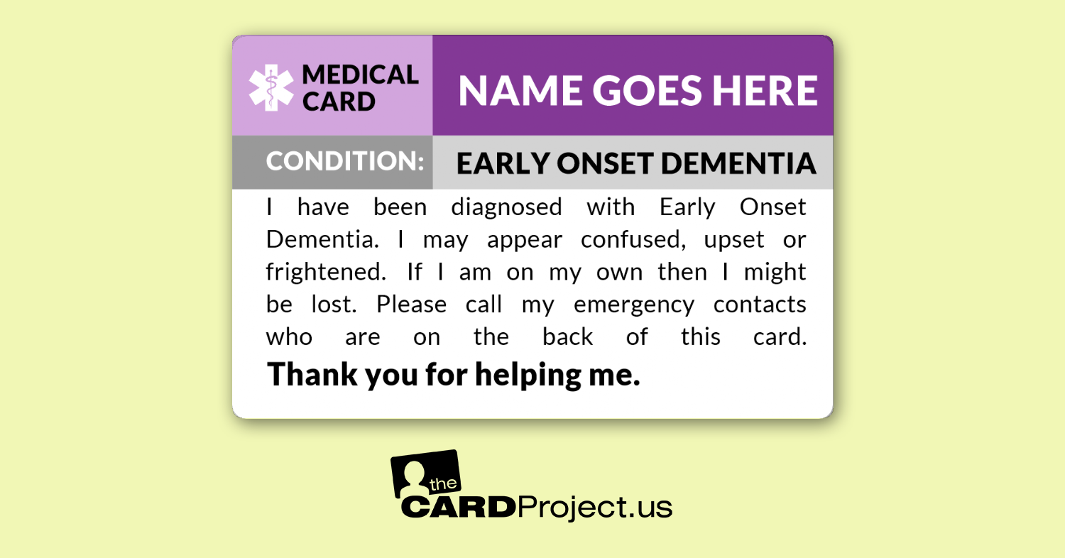 Early Onset Dementia Medical Cards by The Card Project US