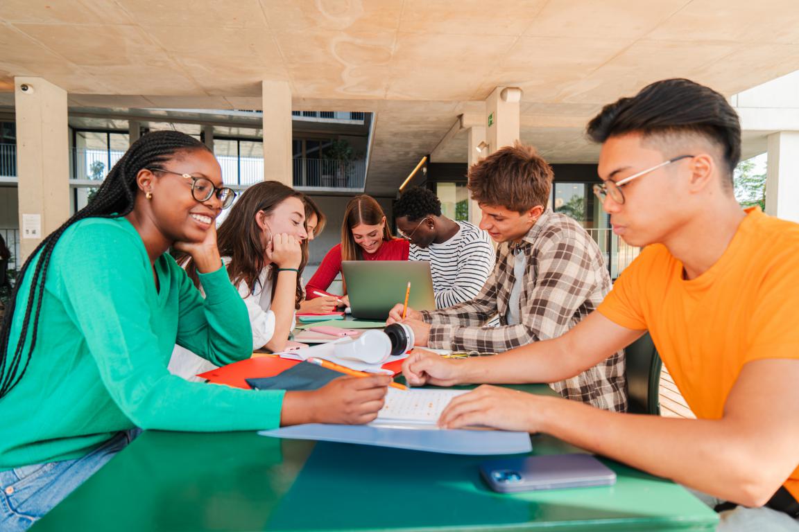  Students collaborating at an outdoor study area, often requiring ID for access to campus facilities.